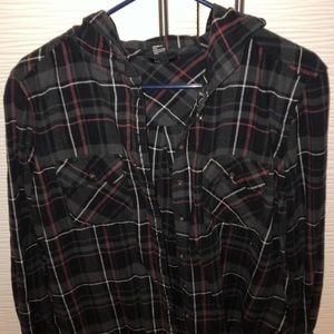 black plaid hooded flannel